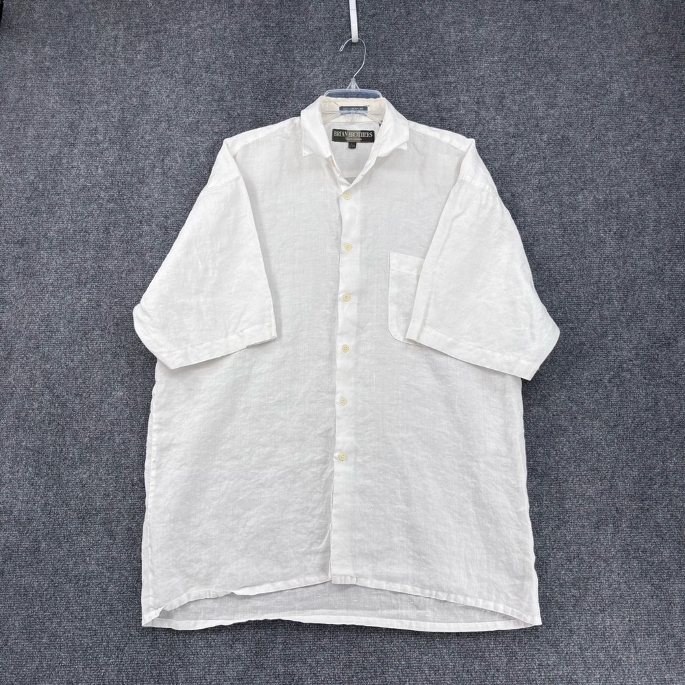 Brian Brothers White Linen Short Sleeve Button Up Shirt Men’s Large Preppy